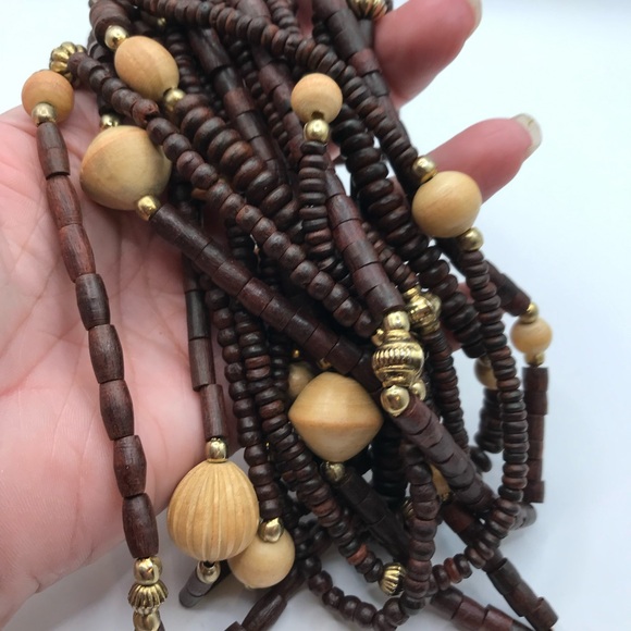 Tribal Inspired Multi Strand Wood Bead Necklace - Picture 5 of 7